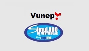VuneP logo with a small red Brazil map outline above a blue oval logo that reads 'Simulado de Vestibular'.