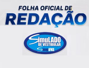 Banner with 'FOLHA OFICIAL DE REDAÇÃO' in bold blue letters and a blue oval 'Simulado de Vestibular' logo below.