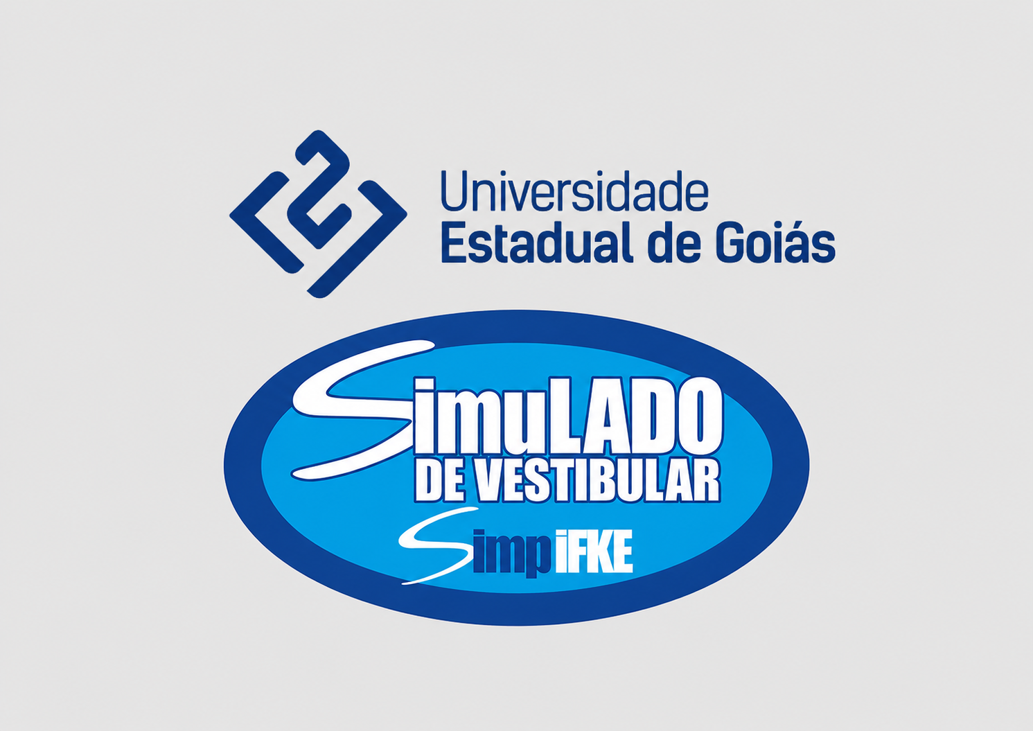 Logo of Universidade Estadual de Goiás in blue, paired with a blue oval for Simulado de Vestibular SimplIFKE
