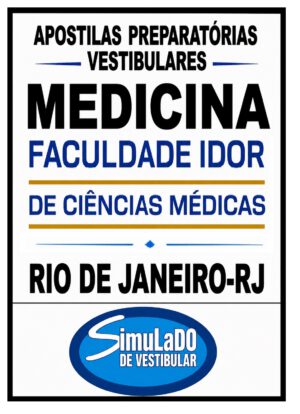 Poster advertising preparatory materials for medical vestibular exams in Rio de Janeiro, by Simulado de Vestibular.
