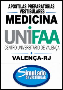 Poster advertising UNIFAA medical entrance prep from Centro Universitário de Valença (Valença-RJ), featuring a blue 'Simulado de Vestibular' logo at bottom.